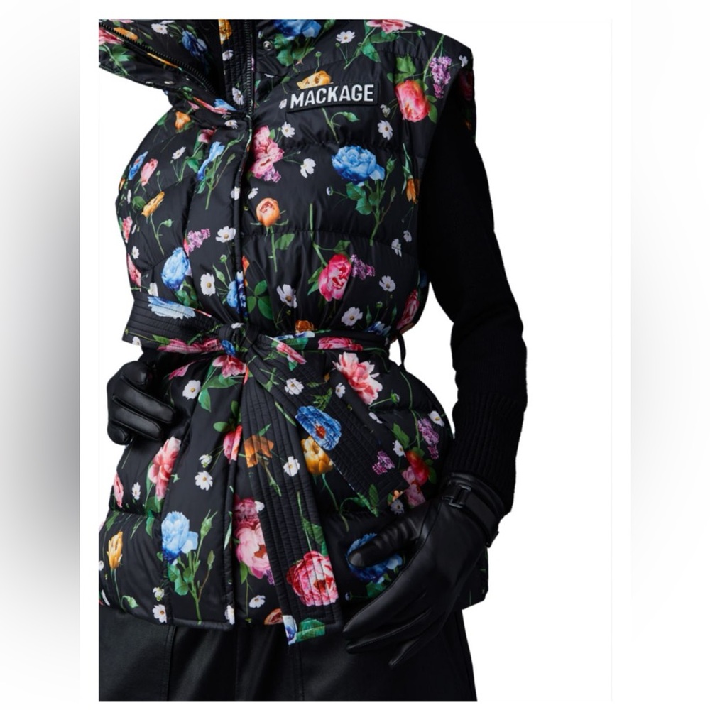 Mackage Zerina Floral Puffer Vest - Black with Multicolor Flowers - sz Large - Picture 4 of 16